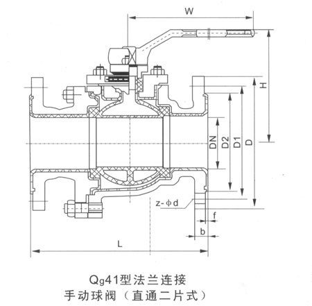 Q41F46衬氟球阀截面图