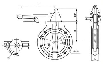 D71X-10S塑料手动对夹式蝶阀截面图