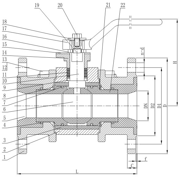 Q41TC手动陶瓷球阀截面图